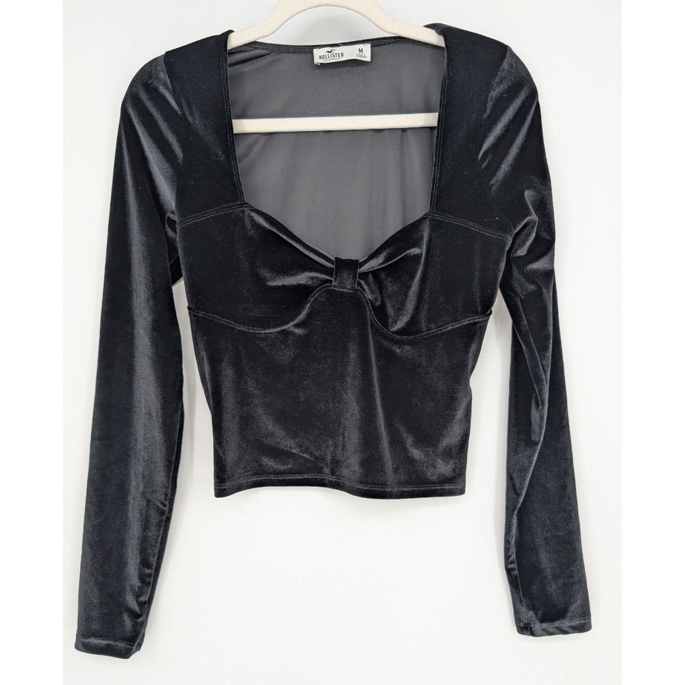 Hollister Black Velvet Whimsigoth Renaissance Dark Fairy Corset Milkmaid Top Med - Picture 3 of 10